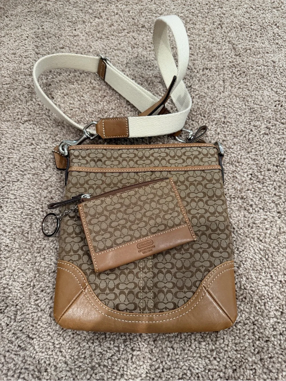 Coach Brown Signature Crossbody with Cream Strap